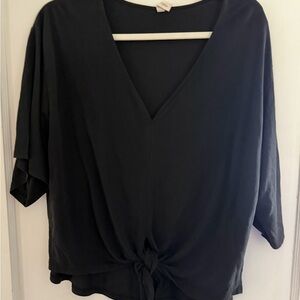 Wishlist Black V-Neck Blouse with Tie Front